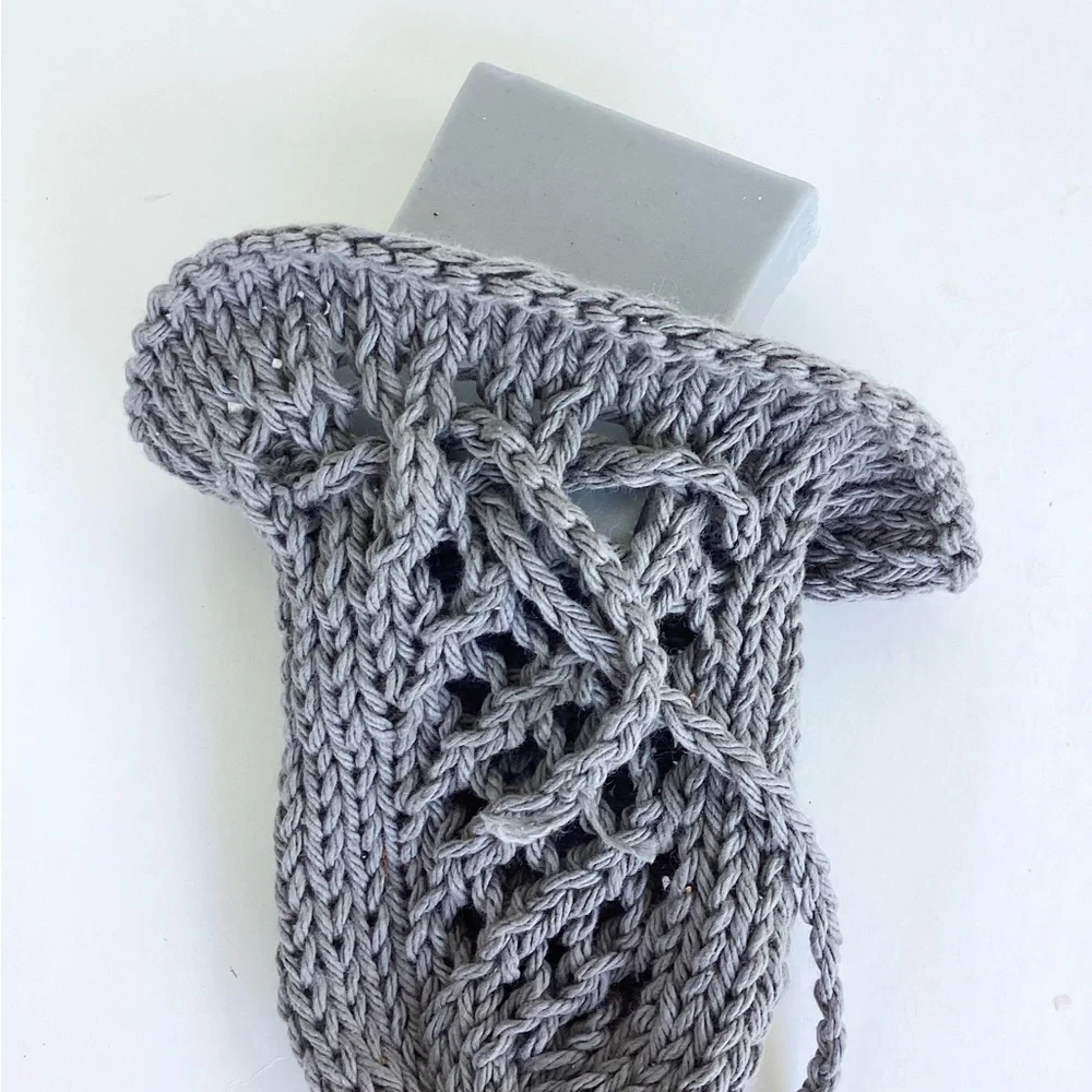 Mens Soap Saver Bag Hand Crafted Gray Grey Cotton Batth Essential Fathers Day